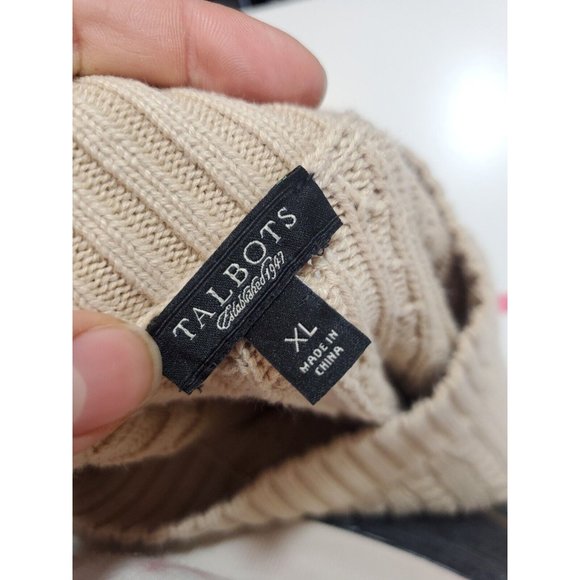 Talbots Tan Cable Knit 100% Cotton Wide Neckline Size XL - Picture 5 of 9